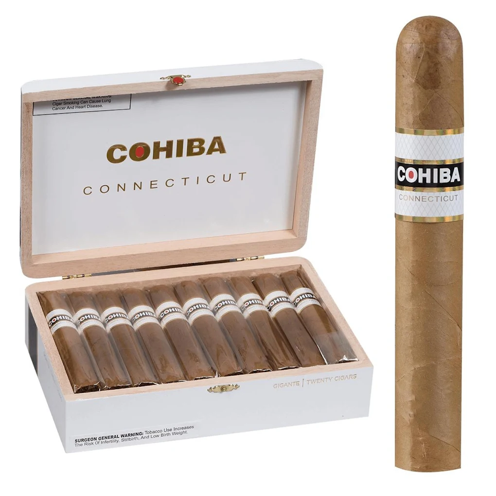 Cigar and nicotine product display inside the shop